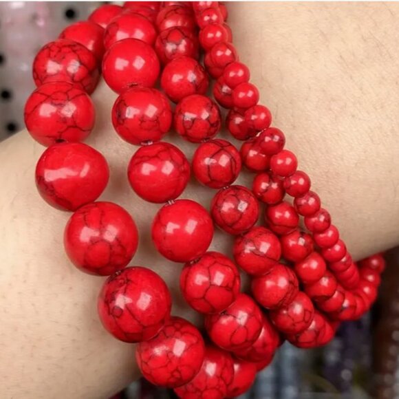 Red Turquoise Howlite  Natural Stone15" Strand - Picture 2 of 2